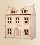 Made entirely of recycled rubberwood, this classic dollhouse will allow their imagination to run wild as their favorite dolls play house in this beautiful setting.For ages 3 and upAssembly requiredAbout 25W X 12.5H X 28.5D Clean with a damp clothImported