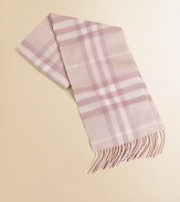 The luxury of pure cashmere keeps little necks warm this winter with a pastel version of beloved Burberry checks.Fringed endsCashmereAbout 8 x 50Dry cleanImported