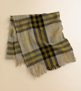 Your little ones will get all wrapped up in this bold, cashmere-blend check scarf.About 12 X 55Frayed ends55% merino wool/45% cashmereDry cleanImported