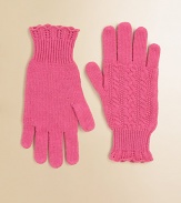 A mix of stitches gives handcrafted charm to an essential pair of gloves in warm and breathable cotton.Ribbed cuffs with ruffled trimCottonMachine washImported