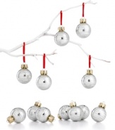 In gleaming silver glass with swirls of glitter, these Martha Stewart Collection mini ornaments make your tree look totally polished. (Clearance)