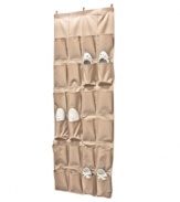 Rethink your room by clearing out valuable floor space and claiming over-the-door space for shoes that cause clutter. Holding up to 24 pairs, this reinforced organizer maximizes storage in small apartments and tight squeezes.