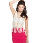 Update your day look with this tank sweater that boasts the season's hottest detail: fringes! From Material Girl.