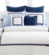 Classic style, totally Tommy. Boasting pure white cotton embellished with navy, white and red striping, the White Oxford comforter gives your bed a polished look with a preppy edge. Featuring a striped reverse; mitered corner stitching.