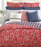 Lauren by Ralph Lauren's Villa Martine bedskirt features a dramatic red floral motif for a look of coastal countryside charm.