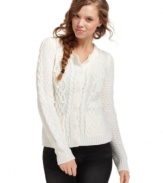 A fisherman-knit cardigan sweater is a winter must-have; this one from JJ Basics kicks it up a notch with tons of texture and a snug fit!
