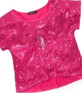 Shimmer on. Amp up her casual-day attire with a sequined tee by Baby Phat.