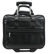 Attuned to the needs of today's businessperson, this wheeled briefcase from Kenneth Cole Reaction defines the way you work. A real luxury in full-grain Nappa leather, this two-compartment bag is a savvy traveler that takes business seriously, but doesn't forget to stop to have some fun. Limited lifetime warranty.