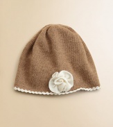 Your little one will brave the chilly temps with this charming hat trimmed with a contrast rosette and scallop edges.Contrast scallop edgingRosette trimPolyester/nylon/wool/angora/cashmereDry cleanImported