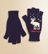 A festive glove exudes modern heritage style, knit in a preppy Fair Isle moose pattern with a cool fingerless silhouette.Allover Fair Isle knitSewn finger edgesSolid ribbed cuffCotton/WoolHand washImported