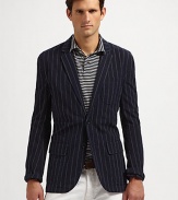 Authentically tailored from luxuriously lightweight cotton twill, the refined Skylark sport coat exudes impeccable style in a polished pinstriped pattern.ButtonfrontNotched collarChest patch, waist flap pocketsRear ventDistressed lookAbout 30¼ from shoulder to hemCottonMachine washImported