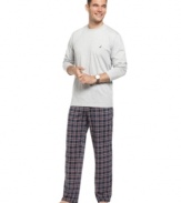 Toss the ratty, old T-shirt. This Nautica pajama set gets you ready for bed in preppy style.