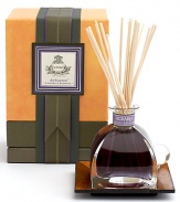 A unique and deeply aromatic blend of French Lavender and Italian Rosemary is enriched with the zest of Bergamot and a few drops of English Amber. Presented in Italian crystal perfume bottle and glass stopper 7.4 fl. oz. 20 eight-inch reeds Tray not included