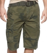 Hide in plain sight. These camo cargo shorts from Wear First are just right for the weekend.