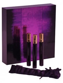 A new way to indulge in the mysterious notes of Natori. The Eau de Parfum Purse Spray Trio is a stylish addition to the Natori fragrance collection. Each spray can be tucked into the signature pouch for an elegant travel statement. 0.34 oz each. 