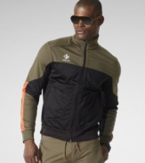 An active fusion of stretch microfiber and mesh, an essential jacket is designed for high performance and a sporty aesthetic with a protective mockneck collar and Coolmax® technology.