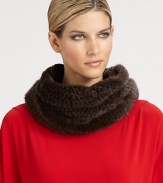 Plush faux chinchilla fur, in a luxe, wonderfully warm cowl design.10 X 20Wool liningAbout 21 from shoulder to hem79% acrylic/21% cottonDry cleanImported of Italian fabric