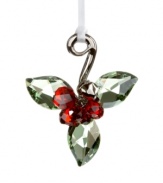 Add a touch of vintage style to you Christmas decorations! This nostalgic design features Peridot Silver Shade crystal leaves and Light Siam Satin crystal berries. The little bell and branch are created in silver-tone metal. Hanging elegantly on a white satin ribbon, it combines perfectly with the Winter Berries in clear crystal