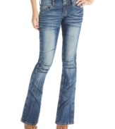 Intense whiskering equips Indigo Rein's light-wash bootcut jeans with bold character. Dress 'em up with platforms or down with sneaks for a look that totally stands out.