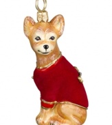 Puppy love at first sight. Just begging for a home, this chihuahua ornament is irresistible to animal lovers in hand-painted glass with a fuzzy red coat from Joy to the World.