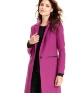 DKNYC's coat features sleek single-button styling and faux leather-trimmed pockets for fashion-forward finishing touch.