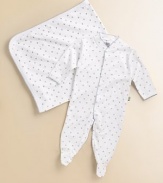 Warm, soft footie with allover print and snaps to the bottom for a convenient change. Pima cotton; machine wash Imported 