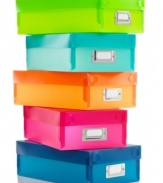 Order in the house! Take your space by form with these durable and simplistic plastic storage boxes. Metal-framed ID tags on the front of each box makes it easy to organize and locate everything around the house. 1-year warranty.