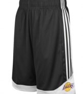 Get a step up on your competition and channel your favorite NBA basketball team with these Los Angeles Lakers shorts from adidas.