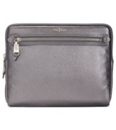 Give your favorite gadget a glam update with this posh, pebbled leather tablet case from Cole Haan. Dressed up in signature silver-tone hardware and discrete exterior pockets, its protective interior keeps everything safe and sound.