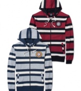 Step up your style game with this sporty striped LRG hoodie.