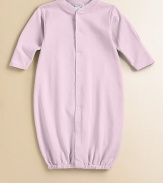 Pamper your little one with this soft, comfy and clever baby sack that converts to a coverall for easy dressing.Front button closure Snap bottom Legs have elastic cuffs Pima cotton Machine wash Imported Please note: Number of snaps may vary depending on size ordered. 