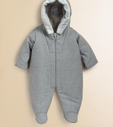 This modern virgin wool design is sure to keep your little snow bunny extra cozy from head to toe. Check lined hood Long sleeves Zip front Dry clean Imported 