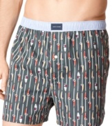 Classic style boxer by Tommy Hilfiger patterned with vertical oars galore is made from 100% cotton for all day comfort.