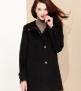 Ellen Tracy's contemporary coat features a convenient zipper closure under a snap-button placket for a polished look.