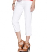 A bright white wash and cuffed, cropped leg is an essential springtime look from DKNY Jeans. Pair them with a vibrant top and chunky sandals for the ultimate in everyday style.