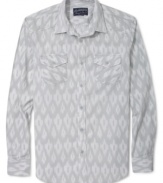 Add some sleek variety to your button down collection with this funky tribal print shirt by American Rag.