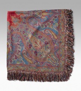 A dreamy blend of wool and silk, soft and luxurious, in a paisley-esque kaleidoscope of rich colors with a fringed border. Arrives in a gift box About 55 square 70% wool/30% silk; dry clean Made in Italy