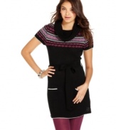 We're totally enamored with this sweater dress from Belle Du Jour! Sporting a ribbed cowl neck design and classic fair-isle print, it's cold-weather garbs like this one that make us long for nippy temps.