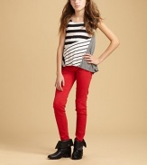 A playful choice for the little trendsetter, stylish jeans in vibrant hues.Zip fly with button closureBelt loopsFive-pocket style96% cotton/4% spandexMachine washImported