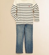 Perfectly faded with subtle distressing along the hips and hem, these slim-fit jeans feature a straight-leg silhouette for season after season wear.Front button closureZip flyBelted waistband with interior waist tabs for a room-to-grow fitFive-pocket styleBack leather logo patchCottonMachine washImported