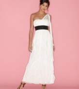 Grace the party with elegant style in this gorgeous gown from Roberta that features a cascade of soft chiffon ruffles!