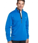 Enhance your sporty style with this half-zip sweater from Izod. It's performance-x technology helps adapt to your environment and is lightweight, thermal and wind resistant. (Clearance)