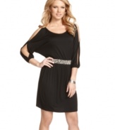 Enliven your little black dress supply with this style from Guess?. Featuring split sleeves and a sequined waistband, this number was designed to dazzle!