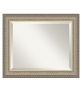 Enlarge and enhance any room instantaneously with the Paramount wall mirror. Beveled glass is surrounded by an embossed silver frame with unique geometric patterns and interior and exterior rope detail.