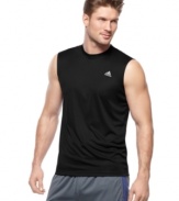 Get gym-ready in an instant. This sleeveless tee from adidas is the right way to stock your locker.