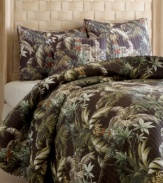 A tropical destination! A landscape of earth tone botanical patterns adorn this Tommy Bahama Home Rainforest decorative pillow. Hidden zipper closure.