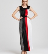 BCBGMAXAZRIA masters the color-block trend to statement-making perfection with this striking iteration, finished with a cinched waist.