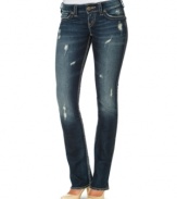 Get your cute on! Silver Jean's straight leg dark wash jeans sport a smattering of rips for cool denim attitude.