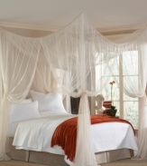 Undeniably romantic, the Majesty canopy takes you away with sweeping panels of sheer mosquito netting. Hang above the bed, or around a sitting area in or outside... it's up to you! Easily hangs from ceiling or four poster bed for a look of regal proportions.