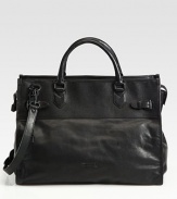 This structured weekender boasts a sleek, architectural design and superior functionality. The stylish escapist will appreciate its high quality construction, abundant interior storage space and convenient organizational compartments.Zip closureTop handleAttached shoulder strapInterior pocketsFully lined18W x 13H x 9DImported
